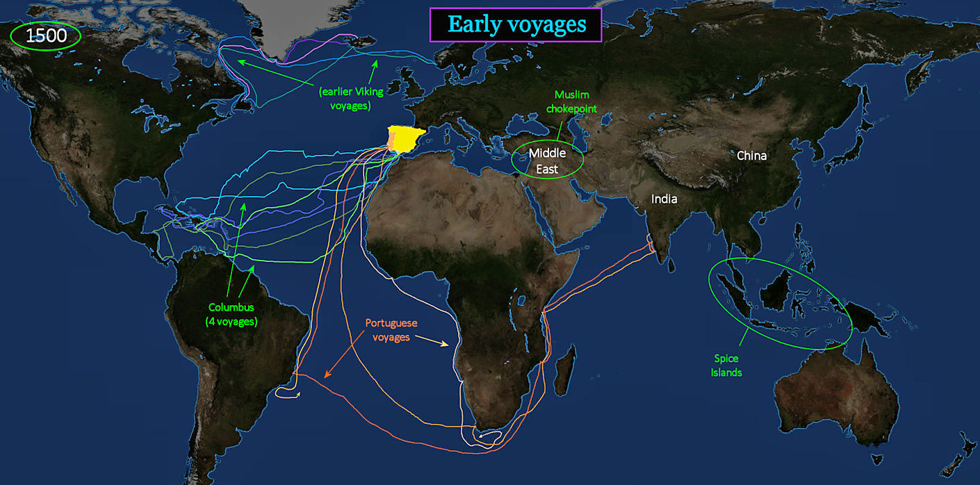 Oceanic voyages, 1500s map